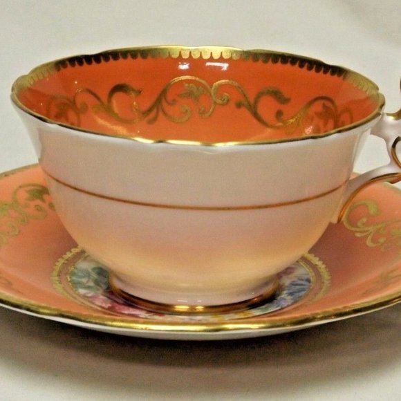 Aynsley Fine Bone China England Blush Floral Footed Tea Cup and Saucer - Picture 1 of 15